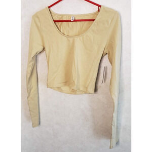 BP Crop Top XS Beige Tan Stretch Scoop Neck Long Sleeve Top